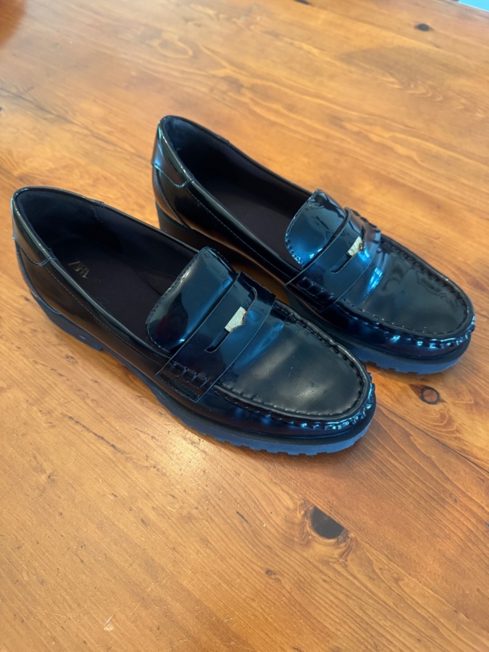 ZARA Black Penny Loafers sz 9